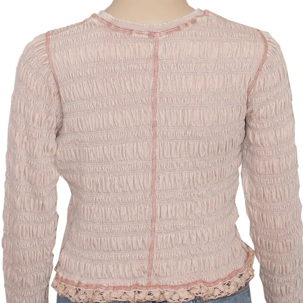 Free People Fp One Meriel Smocked Top Ruched Lace Taupe New S